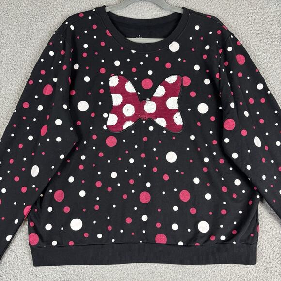 Disney Tops - Disney Parks Minnie Mouse Sweatshirt XXL Polka Dot Bow Reversible Sequin Boxy